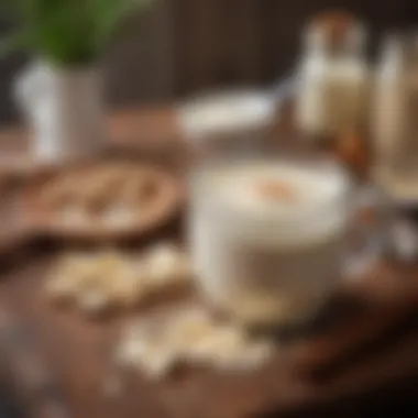 A selection of ingredients for homemade vanilla creamer on a rustic table