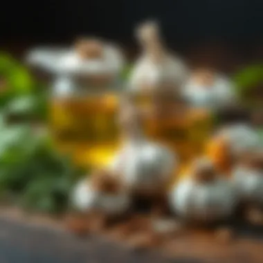 A close-up of garlic tea ingredients arranged neatly, including herbs
