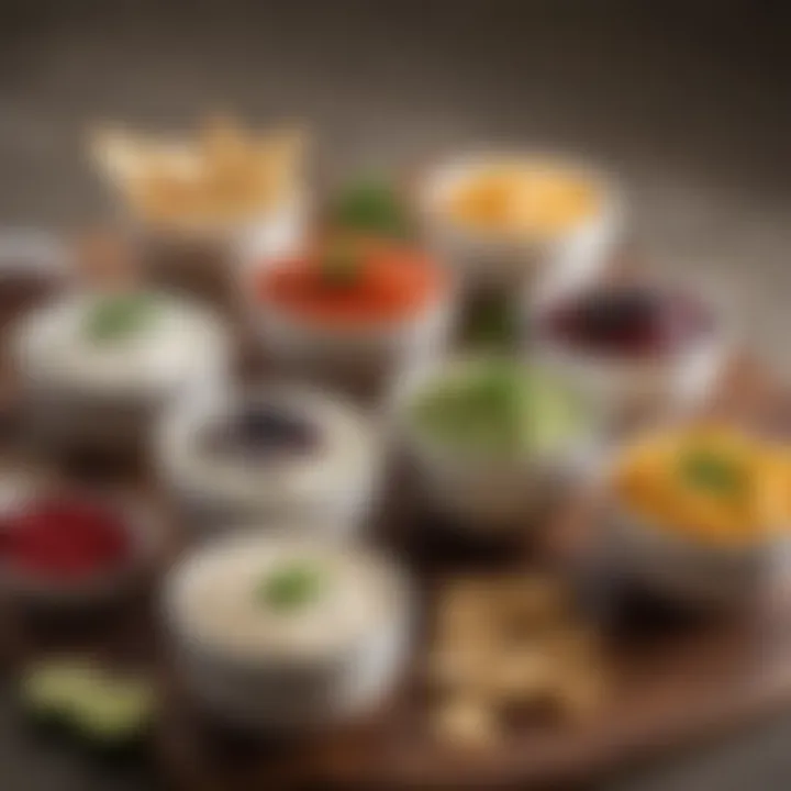 A vibrant assortment of Aldi dips displayed in elegant bowls