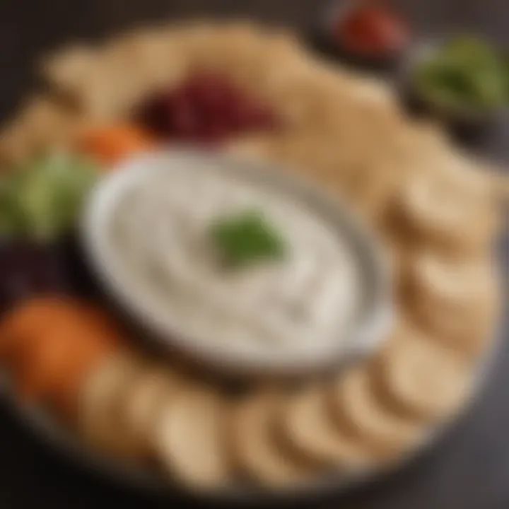 Artfully arranged Aldi dips with gourmet crackers and sides