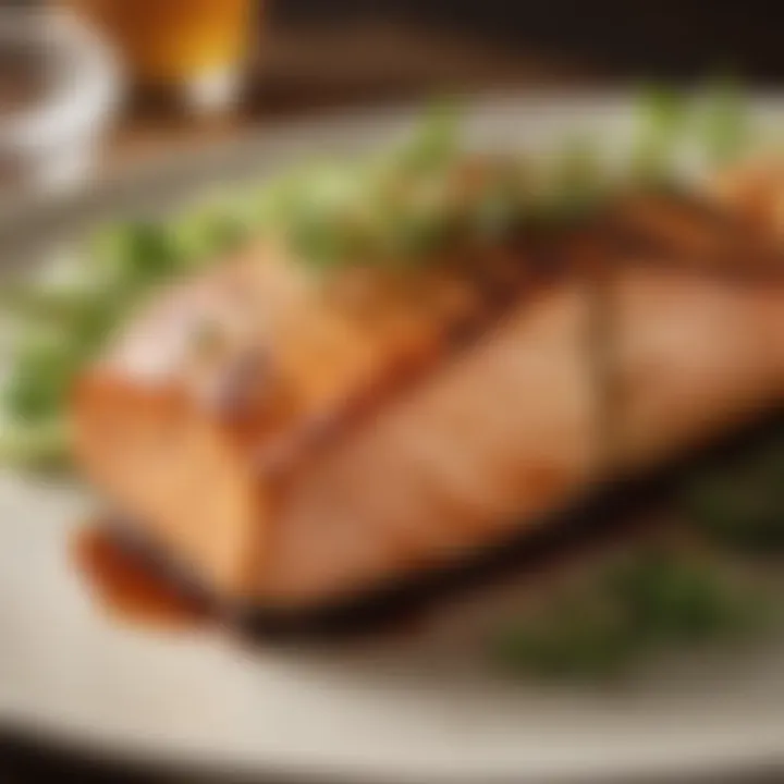 Close-up of grilled salmon with a zesty glaze