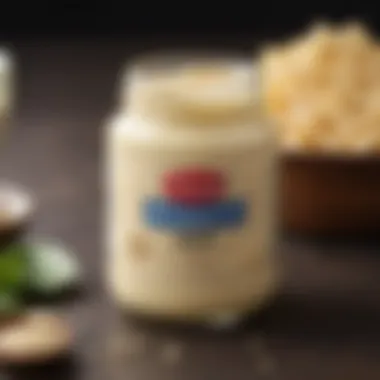 A close-up view of a jar of Japanese mayonnaise highlighting its creamy texture