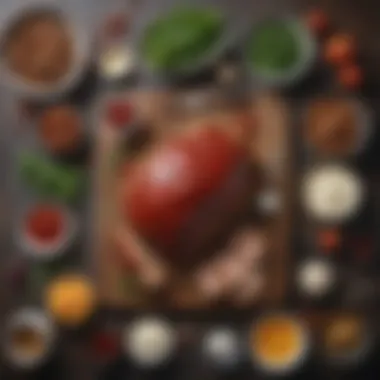 Various ingredients for a traditional meatloaf laid out on a table