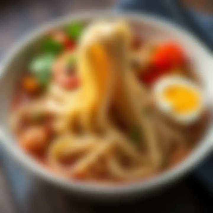 Shirataki noodles in a bowl with sauce and vegetables