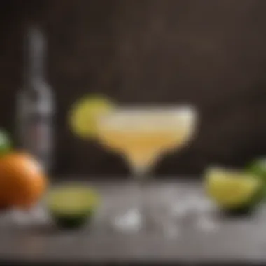 Crafted Margarita with Lime Garnish A perfectly crafted margarita garnished with a slice of lime and salt rim
