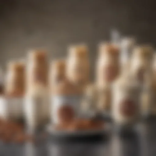 A variety of organic coffee creamer powders displayed in elegant containers