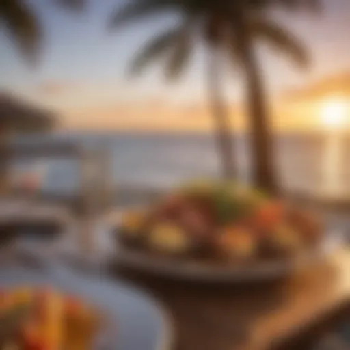 Oceanfront dining experience showcasing sunset