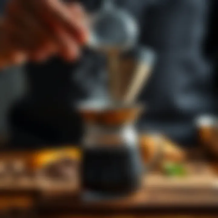 Demonstration of brewing coffee using a stainless steel filter