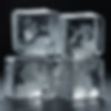 High-Capacity Ice Cubes A close-up view of ice cubes produced by a high-capacity ice maker