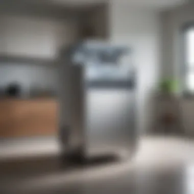 Contemporary Stand-Alone Ice Maker A sleek, modern stand-alone ice maker in a contemporary kitchen setting