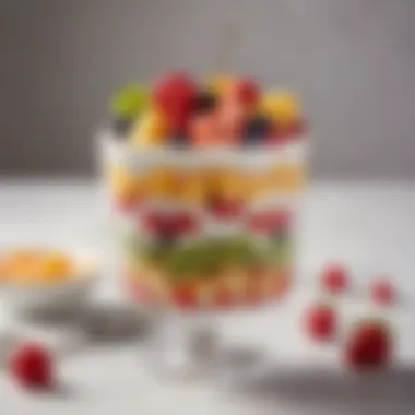 Seasonal Fruits in a Parfait Delight A beautifully arranged breakfast parfait showcasing seasonal fruits.