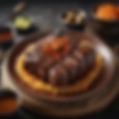 Traditional Japanese BBQ Dish with Sauce Traditional Japanese BBQ dish garnished with BBQ sauce