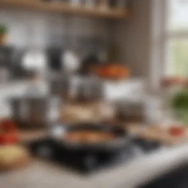 Elegant Kitchen Cookware Setup An elegant kitchen setup demonstrating various cookware types