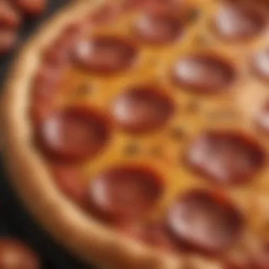 A close-up view of a freshly baked pepperoni pizza with a golden crust