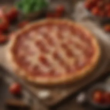 A historical representation of pepperoni pizza in a rustic setting