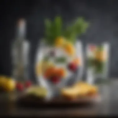 Exquisite Garnish Arrangement An exquisite garnish arrangement featuring herbs, fruits, and botanicals.