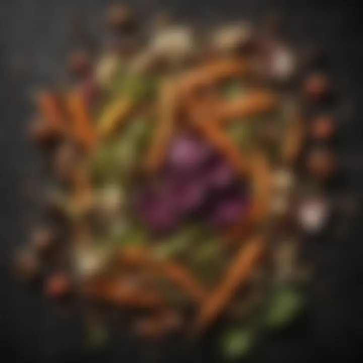Close-up of decomposing cooked vegetables in compost