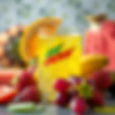 Tropical Fruits Highlighting Mt Dew Sweet Lightning A close-up of Mt Dew Sweet Lightning with tropical fruits highlighting its flavor notes