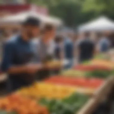 Community members engaging with vendors at the market