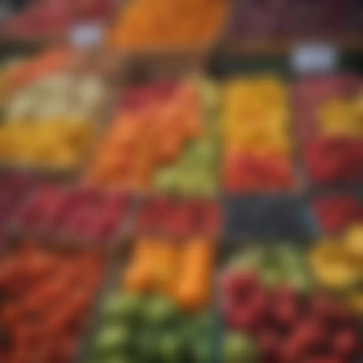 Vibrant display of seasonal fruits and vegetables