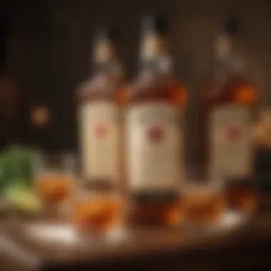 Visual Elegance: Jim Beam and Sweet Tea Presentation An artistic display of Jim Beam whiskey bottles and sweet tea glasses