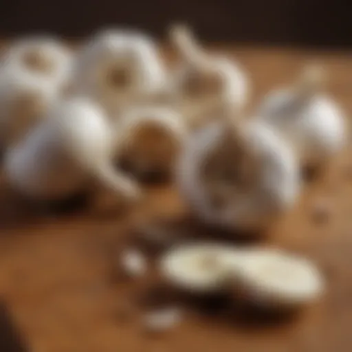 Garlic cloves on a wooden surface showcasing their natural texture