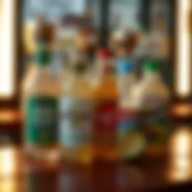 Variety of zero-calorie margarita mix brands displayed on a bar