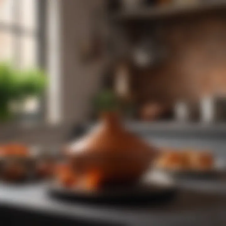 A modern kitchen displaying a tagine pot as a centerpiece