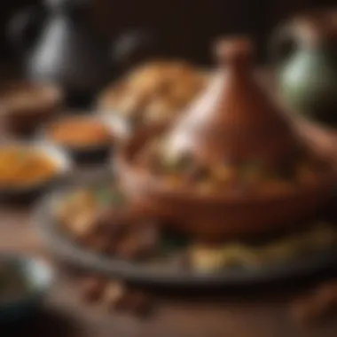 Traditional Moroccan meal simmering in a tagine pot, rich in spices and flavors