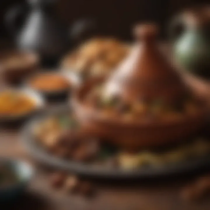 Traditional Moroccan meal simmering in a tagine pot, rich in spices and flavors