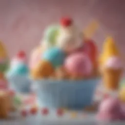 A stunning display of giant ice cream creations featuring vibrant colors and intricate designs.