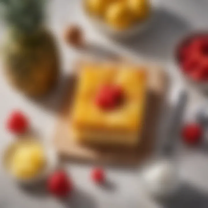 Ingredients for pineapple upside down box cake arranged aesthetically on a countertop