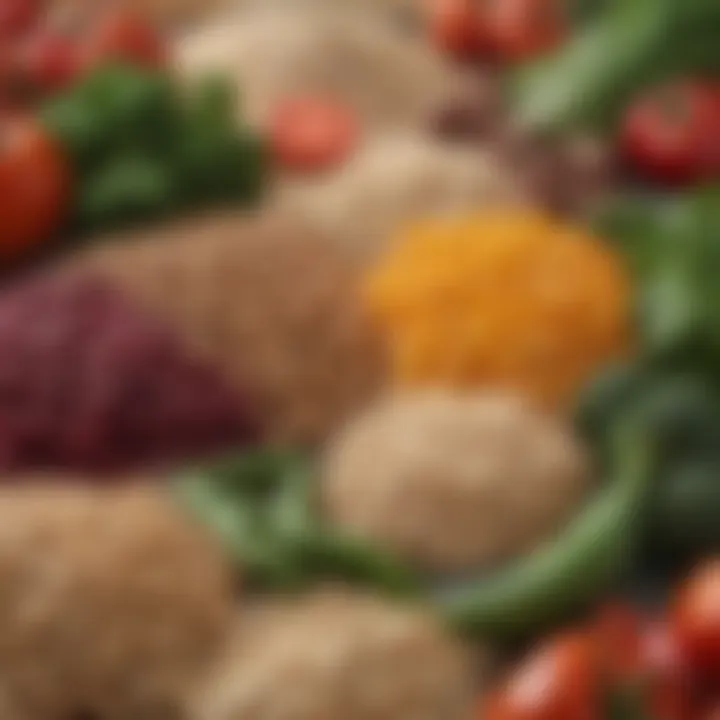 A close-up of fresh produce and grains symbolizing nutritional value