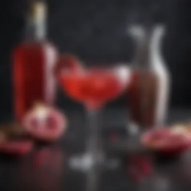 A visually appealing layout of cocktail ingredients, showcasing the vibrant components of the Pomegranate Cosmo