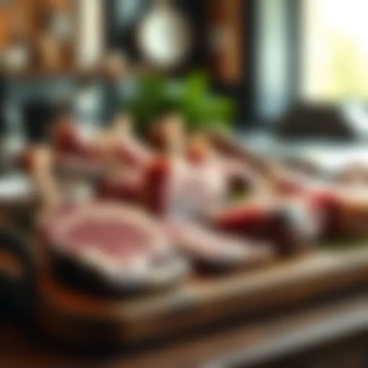 Variety of Venison Cuts A selection of venison cuts displayed on a butcher's block