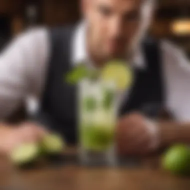 A bartender creatively presenting a spiced mojito