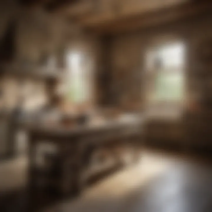 A rustic kitchen setting featuring a stone grinding setup.