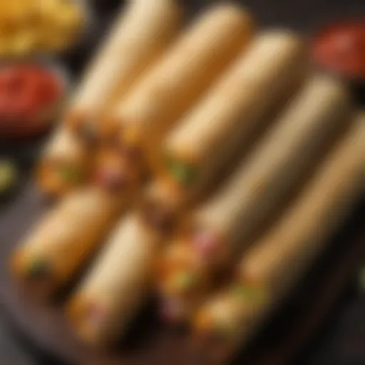 A colorful assortment of traditional taquitos with various fillings.