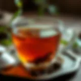 A close-up view of freshly brewed Darjeeling tea highlighting its golden hue