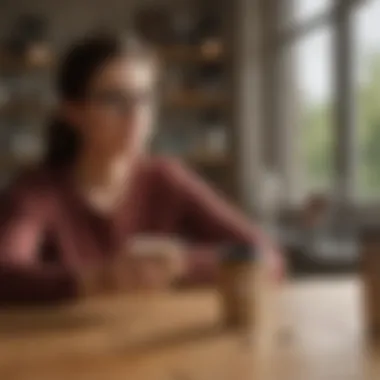 User enjoying coffee from a travel tumbler in a cozy environment