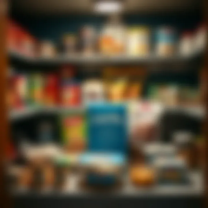 Pantry Essentials for Cake Mix Innovations An organized kitchen pantry featuring various cake mixes and complementary ingredients for culinary exploration.