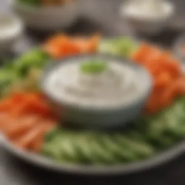 A creamy dip made with sour cream dressing, accompanied by assorted vegetables.