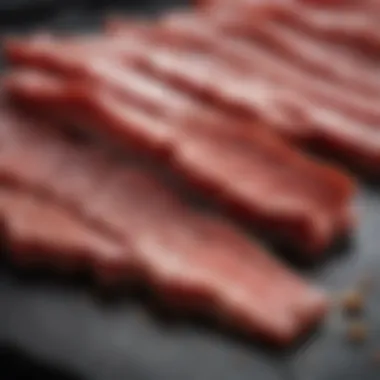 Marinated Beef Strips Close-up of marinated beef strips ready for dehydration