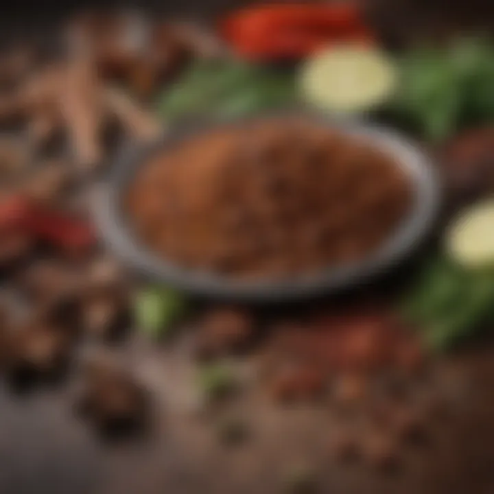An arrangement of spices and herbs used for beef jerky seasoning