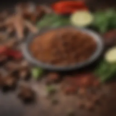 Spices and Herbs for Seasoning An arrangement of spices and herbs used for beef jerky seasoning