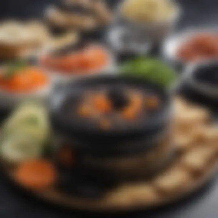 A beautiful caviar tin surrounded by gourmet toppings