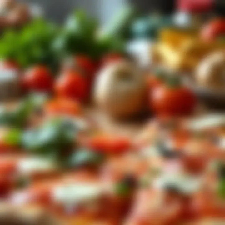 Fresh ingredients laid out for creating a large pizza, illustrating quality and choice