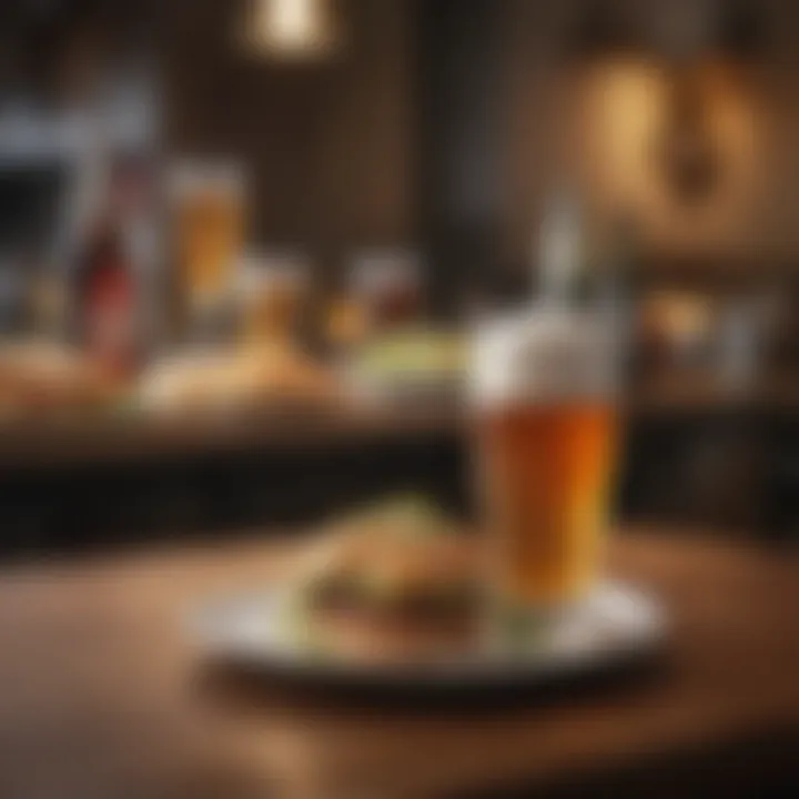 A trendy dining setting featuring non-alcoholic beer paired with gourmet dishes.