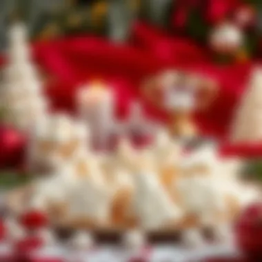 An artistic display of traditional white confections arranged elegantly on a festive background