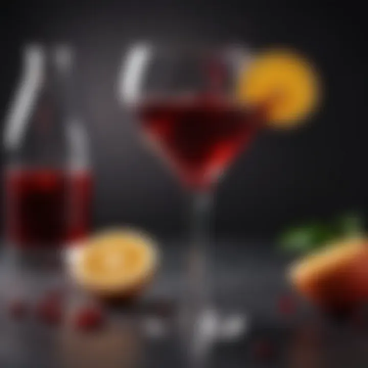 An elegant glass filled with a deep red drink, showcasing its rich color